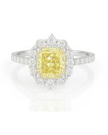 14kt IGI Certified White Diamond with Yellow Square Cushion Brilliant 2.05 carat Lab grown ring- 2.8 Accent Stones