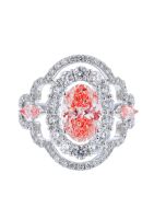 14K White Gold 5.76CT Double Halo Pink lab Diamond IGI Certified Ring 20.5mm with 2.0 CT Accent Stones