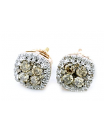 0.5ct Diamond Stud Earrings Cognac And White Diamonds 10K Rose Gold 7mm Wide Screw Back