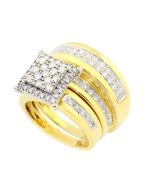 1ct Diamond His and Her Trio Rings Set 10K Yellow Gold Princess Cut Style Square Top 18mm Wide