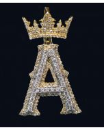 10k Yellow Gold Round Diamond Initial Pendant with Crown Bell 0.62ctw-0.92ctw