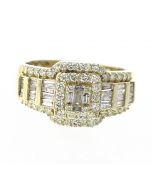 10K Gold Diamond Baguette Ring Round Diamond 2.00 Ctw with Yellow Gold