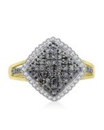 0.5ct Cognac And White Diamond 10K Cocktail Fashion ring Large 14mm Wide Split Shoulder