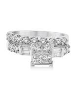 2ct Princess Cut Diamond Bridal Rings Set 10K White Gold Baguette Round 8mm Wide