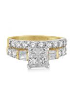 2ct Princess Cut Diamond Bridal Set 10K Yellow Gold Baguette and Round Side Diamonds