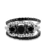 2ct Black and White Diamond Bridal Ring Set 10K White Gold 3 Stone Style 3pc Set