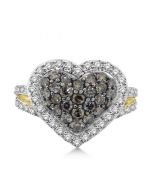 Cognac Diamond Heart Ring 10K Yellow Gold 1.3ct 14mm Wide Cocktail Gift Ring