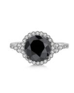 2ct Black Diamond Bridal Engagement Ring Solitaire White Diamond Halo 10K White Gold