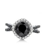 2ct Black Diamond Bridal Engagement Ring 10K White Gold Criss Cross White Side Diamonds
