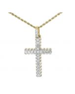 14K Yellow Gold Mens Cross Charm Pendant 2.90ctw Natural Diamonds Round 3D Solid 1.85 Inch