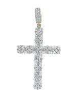 14K Gold Diamond Cross Pendant Mens Big Diamond Clsuter Cross Charm  2.44ctw 2.1 Inch Tall