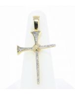 10K Gold Cross Charm Nail Cross Mens or Womens Cross Pendant 0.15ctw Diamonds 1.75 Inch Tall