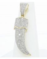 10K Yellow Gold Mens  Horn Of Plenty Italian Corno Pendant 0.56ctw Natural Dimonds 1.7 Inch Tall