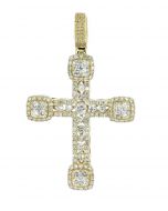 14K Gold Mens Cross Charm Cross Pendant 2.75ctw Diamond Cross Round Diamonds 2.1 Inch Tall