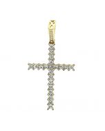 14K Yellow Gold Mens Cross Pendant 2.50ctw Natural Diamonds 2.1 Inch Tall Round Solitaire Diamonds