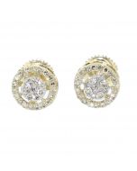 14K Gold Stud Earrings 0.75ctw Halo Diamond Earrings Screw Back 11mm Round Cluster 
