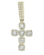10K Yellow Gold Cross Charm Mens or Womens Pendant 0.66ctw Natural Dimonds 1.4 Inch