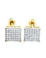 Princess Cut Style Diamond Stud Earrings Round Pave Set Diamonds 0.2ctw 10K Yellow Gold