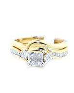 Princess Cut Diamond Bridal Set 0.54ct 14K Gold 8mm Wide 2pc Set