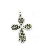 Cognac Diamond Cross Pendant 10K White Gold 0.3ct 16mm