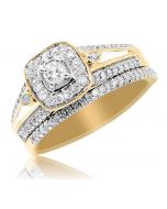 0.5ct Diamond Bridal Wedding Ring Set 10K Yellow Gold Vintage Inspired 8mm Wide