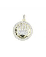 10K Gold Diamond Crown Pendant in Circle Medallion 1.3 Inch Tall 0.85ctw Diamonds