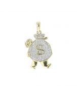 Diamond Pendant for Men Money Bag with Feet 10K Gold Fashion Charm 1/4ctw Diamonds 1.2 Inch Tall