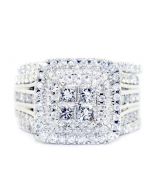 2ct Princess Cut Diamond Bridal Ring Set 14K White Gold 14mm Wide Square Halo
