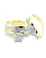 His And Her Trio Rings Set 10K Gold 0.5ctw Diamonds 3 piece Set
