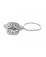 14K White Gold Diamond Semi Mount Beautiful Engagement Ring Set Cushion Shape 1.25ctw Diamonds