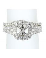 14K Gold Wedding Set Semi Mount Ring Setting Only Fits 1 to 2ct Solitaire Halo Style Split Sides 1.25CTW