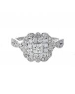 14K White Gold Beautiful Ring for Her Comes has 1.00ctw Round Diamonds and Solitaire in Center 