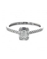 14K White Gold Engagement Ring For Her With Emerald Cut Diamond in Center and Round on Sides With 0.55ctw Diamonds 