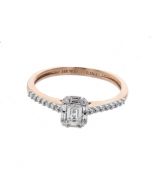 14K Rose Gold Ring With Emerald Cut Diamond in Center Beautiful Engagement Ring 0.38ctw Diamonds
