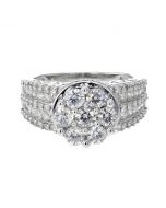 14K White Gold Round Cluster Engagement Ring Large 2.50ctw Diamonds