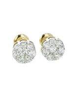 10K Gold Floral Style Round Earrings 1.5ctw Diamond