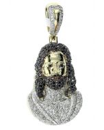 10K Gold Jesus Head Pendant With Black & White Diamonds 0.86ctw