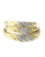 10K Yellow Gold Diamond Wedding Trio Set 0.15 Ctw His and Hers