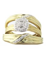 10k Yellow Gold Wedding Trio Set 0.07 Ct Diamond  His and her Rings Set 3pc