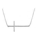 Sidways Cross Pendant and Necklace Set 10K White Gold 0.1ct Diamonds 18 Inch long 