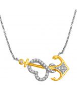 Anchor With Heart Pendant Two Tone 10K Gold 0.1ct Diamonds Necklace included 