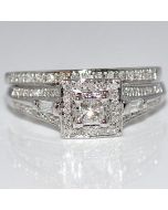 Princess Cut Diamond Bridal Set Wedding 2pc Vintage Inspired Halo White Gold New