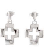 Cross Earrings W/Backs/Rhodium Plate Sterling Silver  Pair .015 Ct Tw Cross Earrings W/Backs/Rhoium Plate