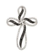 Black & White Diamond Cross Pendant 14K White Gold 1/2 Cttw  Balck & White Dia Cross Pendant