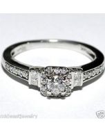 Real Diamond Engagement Ring .45ct 14K White Gold Halo round Princess cut estate