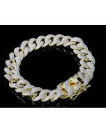 14K Gold Finish Miami Link Cuban Link Bracelet Mens 9 Inch Long 9mm Wide Iced Out Bracelet