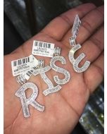 Initial Letters With Baguettes and Round Silver and Cz 1" Tall Plus Loop, Your Choice A-Z