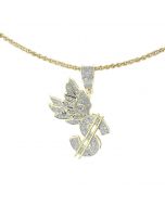 10K Yellow Gold Dollar Charm Pendants Dollar Sign Wings With 0.31