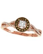 Cognac Diamond Engagement Ring Rose gold 0.25ct woven side round solitaire halo