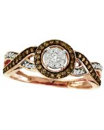 Rose gold Diamond Engagement ring cognac halo .25ct woven sides